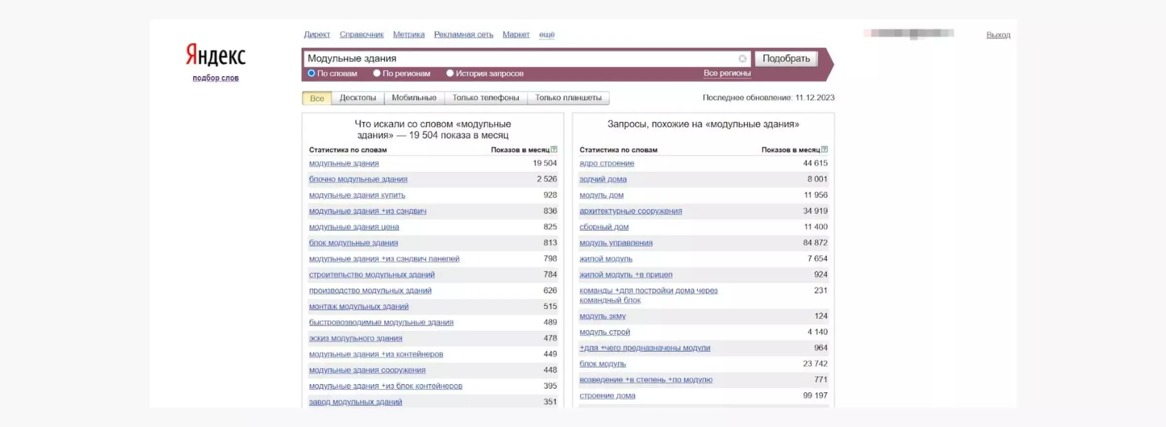 Сбор семантики в Яндекс Вордстат